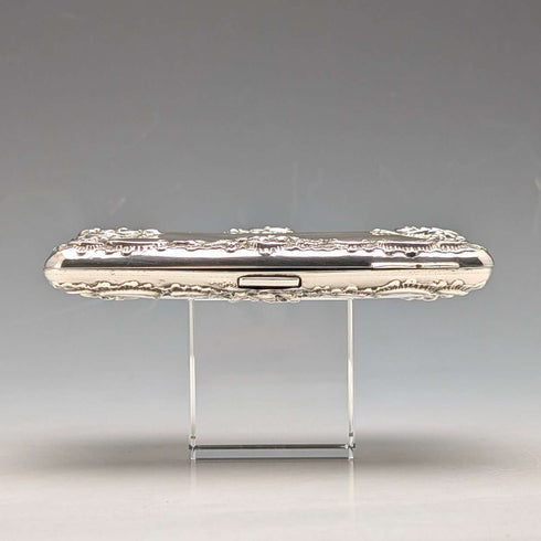 1898 British antique embossed sterling silver double door card case, 101g, Henry Matthews