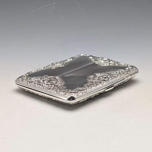 1898 British antique embossed sterling silver double door card case, 101g, Henry Matthews