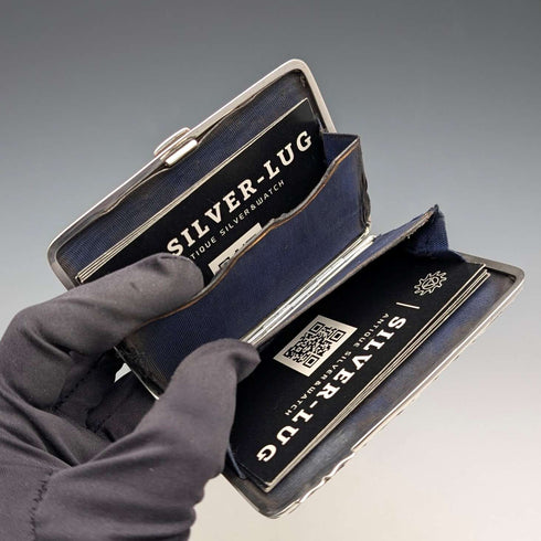 1898 British antique embossed sterling silver double door card case, 101g, Henry Matthews