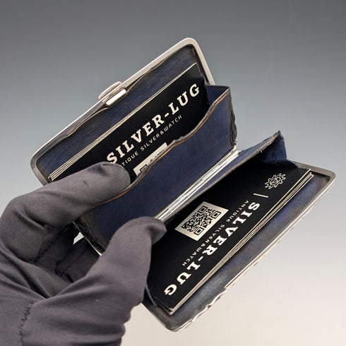 1898 British antique embossed sterling silver double door card case, 101g, Henry Matthews