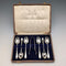 1910 British antique sterling silver tea spoons and sugar tongs set, 6 pieces, 100g, case included, Joseph Rodgers & Sons