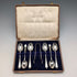 1910 British antique sterling silver tea spoons and sugar tongs set, 6 pieces, 100g, case included, Joseph Rodgers & Sons