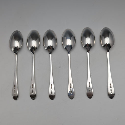 1910 British antique sterling silver tea spoons and sugar tongs set, 6 pieces, 100g, case included, Joseph Rodgers & Sons