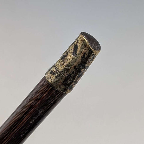 Circa 1930 British vintage brown shaft, curved handle, sterling silver decoration, walking stick, 89cm