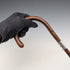 Circa 1930 British vintage brown shaft, curved handle, sterling silver decoration, walking stick, 89cm