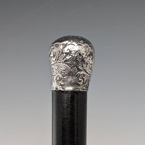 1889年 英国アンティーク ブラックシャフト 純銀製ロンデルハンドル 軽量ステッキ 杖 88cm