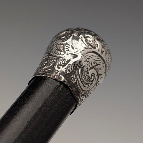 1889年 英国アンティーク ブラックシャフト 純銀製ロンデルハンドル 軽量ステッキ 杖 88cm