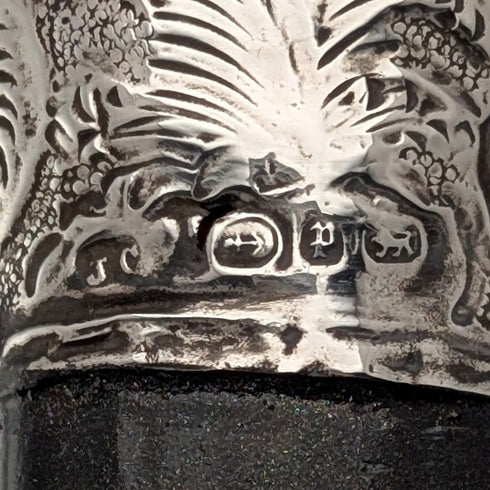 1889年 英国アンティーク ブラックシャフト 純銀製ロンデルハンドル 軽量ステッキ 杖 88cm