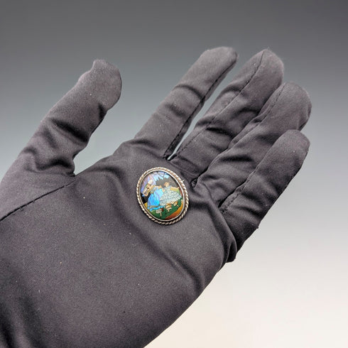 英国ヴィンテージ 純銀製 蝶の羽による2人の女性 オーバルブローチ