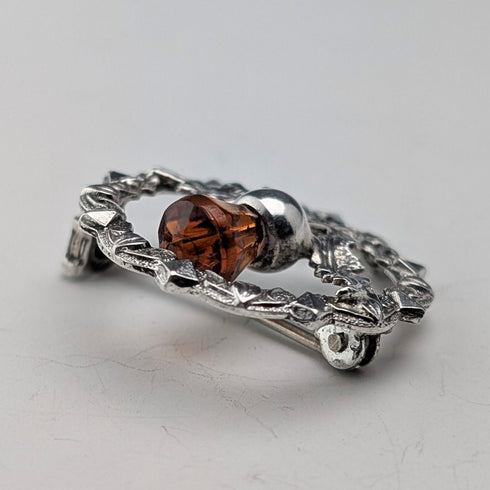 Vintage British sterling silver amber stone round brooch, Ward Brothers