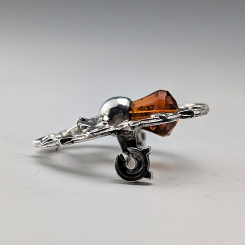 Vintage British sterling silver amber stone round brooch, Ward Brothers