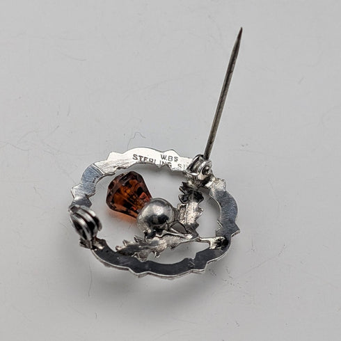 Vintage British sterling silver amber stone round brooch, Ward Brothers