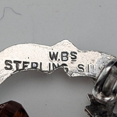 Vintage British sterling silver amber stone round brooch, Ward Brothers