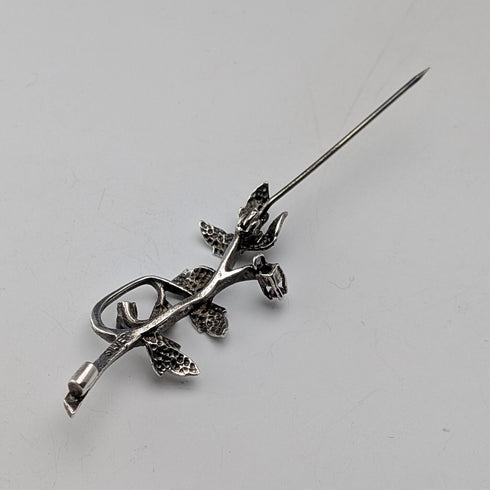 Vintage Silver Floral Decorated Purple Stone Twig Brooch