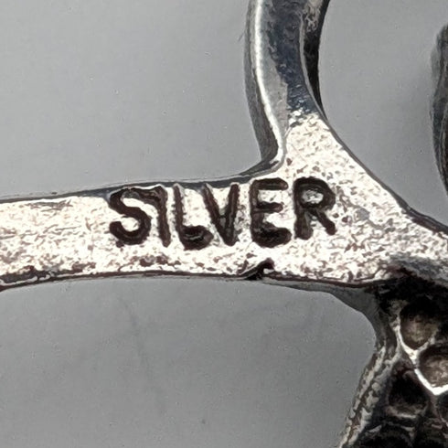 Vintage Silver Floral Decorated Purple Stone Twig Brooch