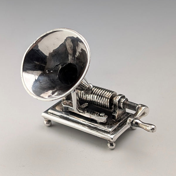 Italian vintage sterling silver gramophone miniature 31g MEDUSA ORO