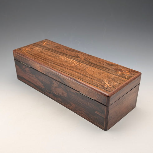 19世紀晚期法國古董鑲嵌木製手套箱