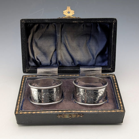 1905年 英国アンティーク 純銀製 ナプキンリング ペア 42g Martin&Hall ケース入