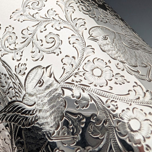 1906 British antique sterling silver flower and bird decoration mug 187g George Edward & Sons