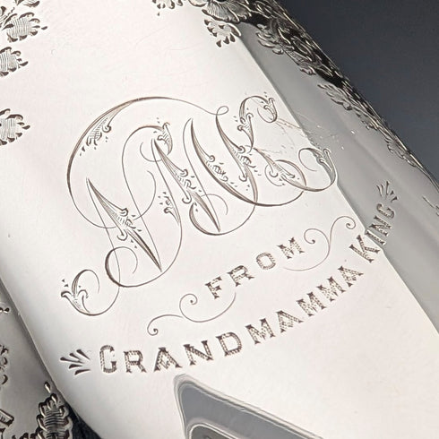 1906 British antique sterling silver flower and bird decoration mug 187g George Edward & Sons