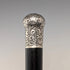 1910 British antique black shaft sterling silver rondelle handle walking stick 84cm