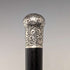 1910 British antique black shaft sterling silver rondelle handle walking stick 84cm