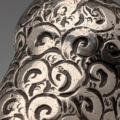 1910 British antique black shaft sterling silver rondelle handle walking stick 84cm