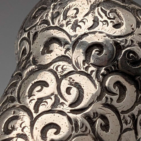 1910 British antique black shaft sterling silver rondelle handle walking stick 84cm