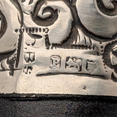 1910 British antique black shaft sterling silver rondelle handle walking stick 84cm