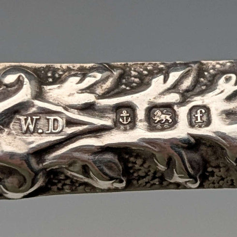 1905 British antique pure silver handle shoehorn by William Devenport