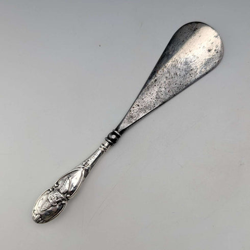 1905 British antique pure silver handled shoehorn by Henry Matthews