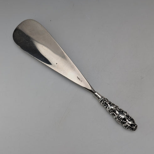 1906 British antique pure silver handle shoehorn Levi&Salaman