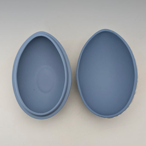 英国ヴィンテージ ウェッジウッド ジャスパーウェア製 卵型ボックス 小物入れ ペールブルー