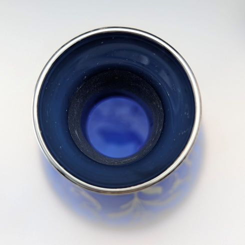 Vintage American Cobalt Blue Silver Overlay Decanter Cups Set of 4