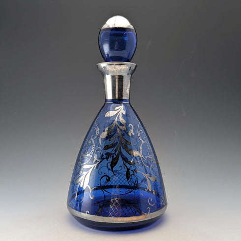 Vintage American Cobalt Blue Silver Overlay Decanter Cups Set of 4