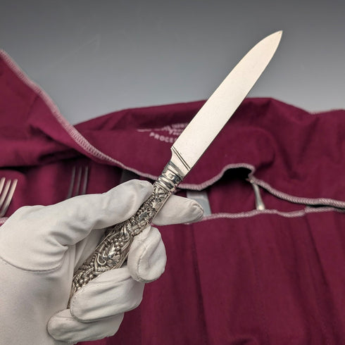 Early Victorian British Antique Pure Silver Handle Dessert Cutlery 5 Pairs Aaron Hadfield