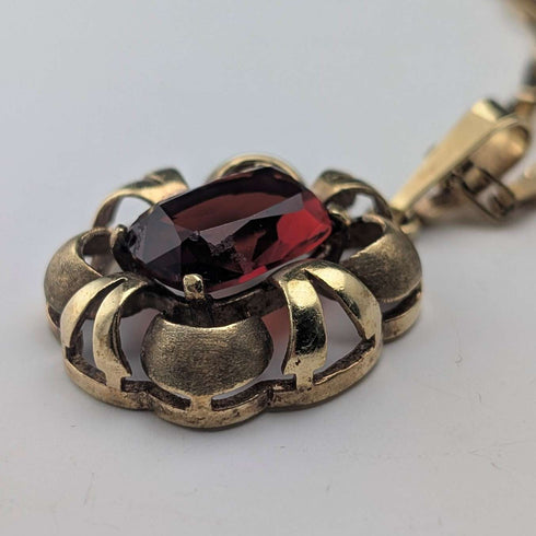 Collar con colgante de piedra roja chapado en oro vintage