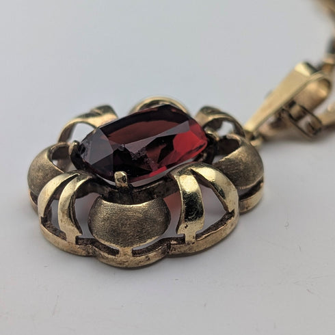 復古鍍金紅石吊墜配項鍊