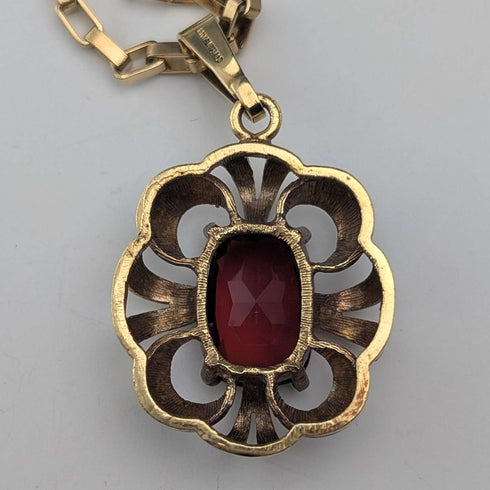 Collar con colgante de piedra roja chapado en oro vintage