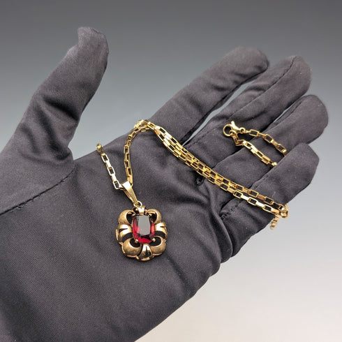 復古鍍金紅石吊墜配項鍊