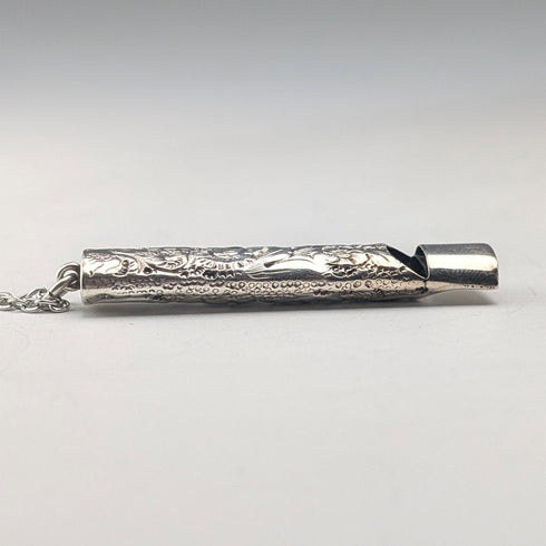 1902年 英国アンティーク フローラル装飾 純銀製ホイッスル William Manton チェーン付