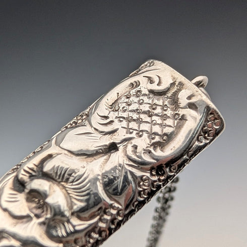 1902年 英国アンティーク フローラル装飾 純銀製ホイッスル William Manton チェーン付