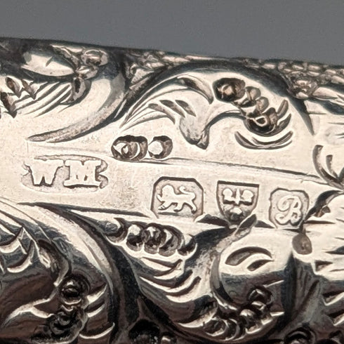 1902年 英国アンティーク フローラル装飾 純銀製ホイッスル William Manton チェーン付