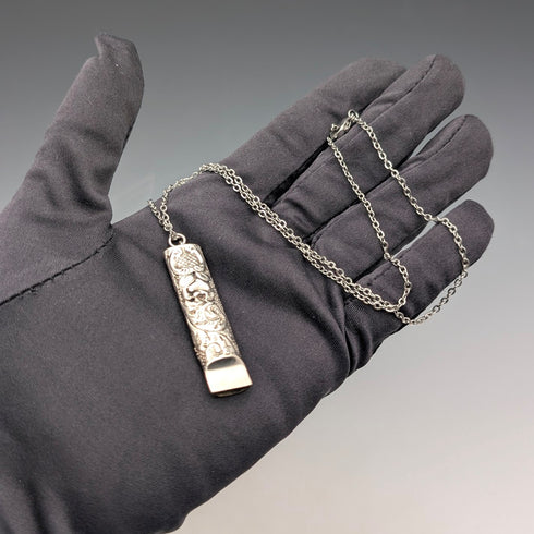1902年 英国アンティーク フローラル装飾 純銀製ホイッスル William Manton チェーン付