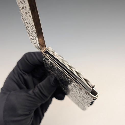 1849年 英国アンティーク スクロール彫刻 純銀製カードケース 71g Taylor&Perry