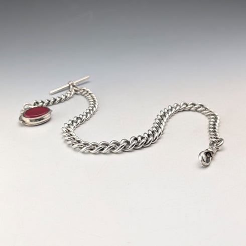 約 1919 年英國古董純銀阿爾伯特鍊,61 克,純銀底座,雙色旋轉錶鍊