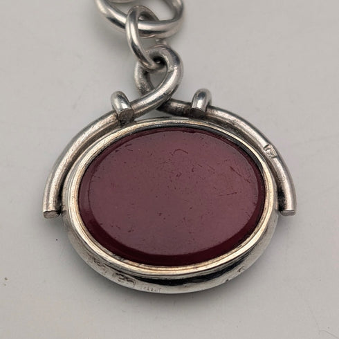 約 1919 年英國古董純銀阿爾伯特鍊,61 克,純銀底座,雙色旋轉錶鍊