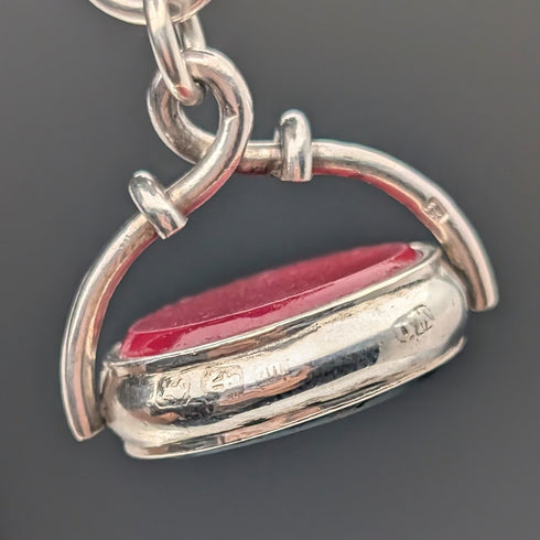 約 1919 年英國古董純銀阿爾伯特鍊,61 克,純銀底座,雙色旋轉錶鍊