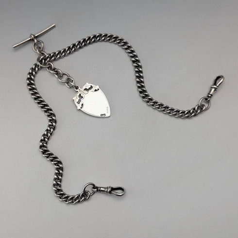 1929 British Vintage Sterling Silver Double Albert Chain 56g Gold Plated Sterling Silver Medal Fob