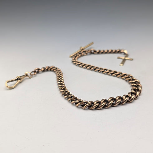 アンティーク ロールドゴールド製 アルバートチェーン 十字架フォブ